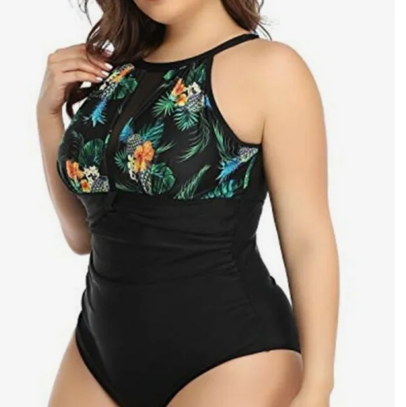 Black/Print‎ One Piece Plus Size Swim Suit Size 22W - Picture 2 of 8